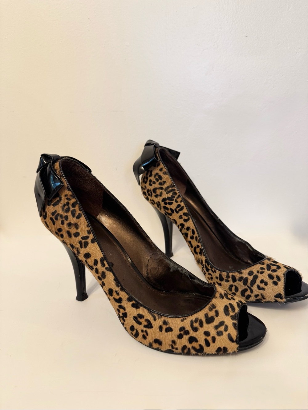 Enzo Angiolini Women’s Leopard Print Calf Hair Peep Toe Heels